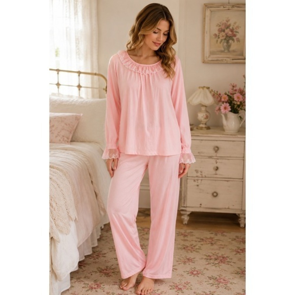Vintage Sears NOS Pink Pajama Set Size 36 Deadstock Ruffle Sleepwear USA